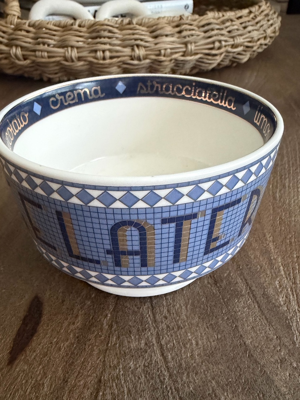 Anthropologie Bistro Tile Stoneware 24k Gold Accent Italia Gelato Bowl Ice Cream - Picture 5 of 9